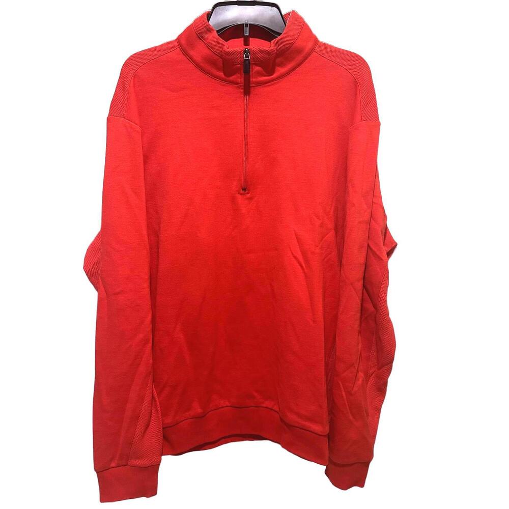 Bugatchi Men’s Red Cotton Blend 1/4 Zip Long Sleeve Mock Neck Pullover - 2XL